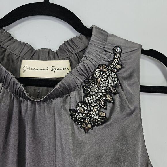 Graham & Spencer Dress Womens Size Small Silk Silver Beaded Mini Wedding Guest - Picture 5 of 13